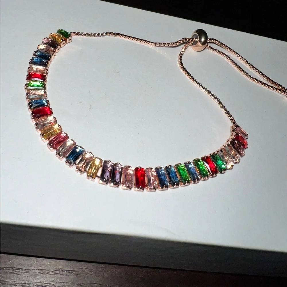 Multiple gemstones adjustable bracelet gold tone‎